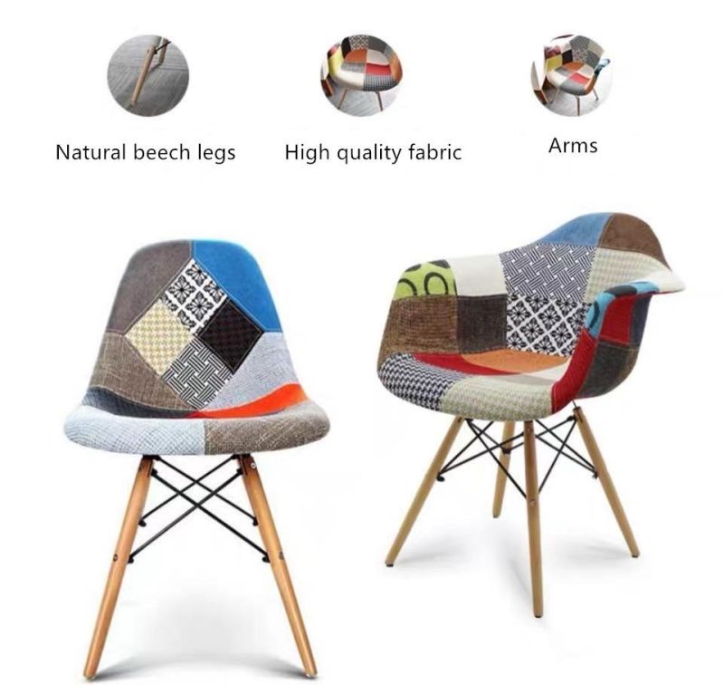 Factory Wholesale Patchwork Fabric Seat Armrest Furniture Dining Chair