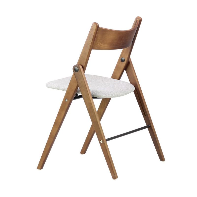 Oak Wood Color Wooden Frame Grey Fabric Seat Foldable Dining Chair for Cafe Shop Use