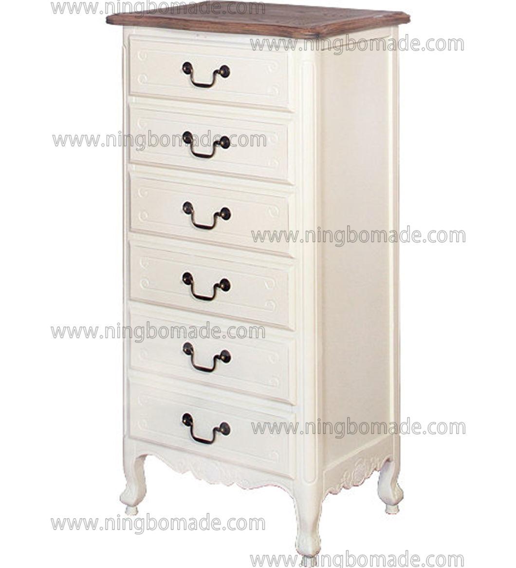 Nordic Louis Style Household Furniture Natural Top and Louis White Down Six Drawers Chest of Cabinet