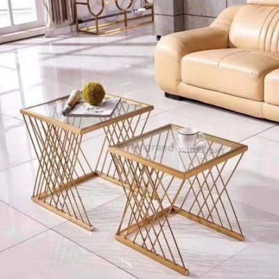 Adjustable Double Layer Glass Top Stainless Steel Tea Side Table