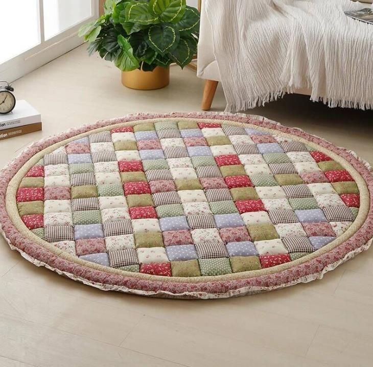 Four Seasons Cotton Handmade Patchwork Thickened Floor Mat Cotton Door Mat Foot Mat Crawling Mat Tatami Mat for Living Room