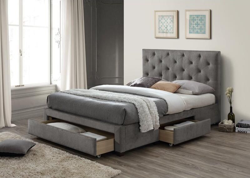 Modern Singapore Style Industrial Pipe Bed Frame of Full Size Frame Bed in Velvet with Drawer