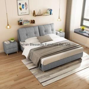 Solid Wood Frame Fabric Bed Detachable Soft Bag Wooden Bed