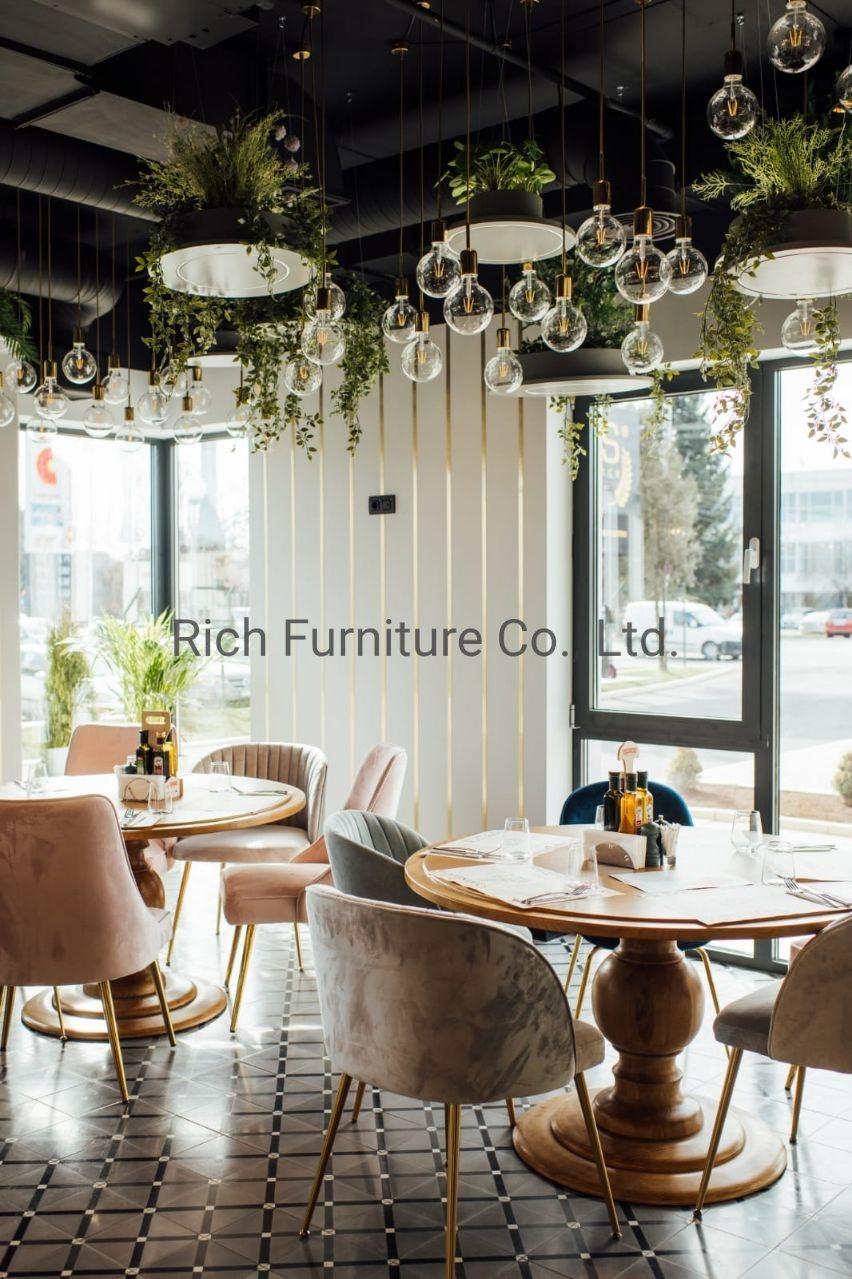 Modern Fabric Velvet Dining Chair with Golden Metal Base for Restaurant Bistro Hotel Dining Room Furniture