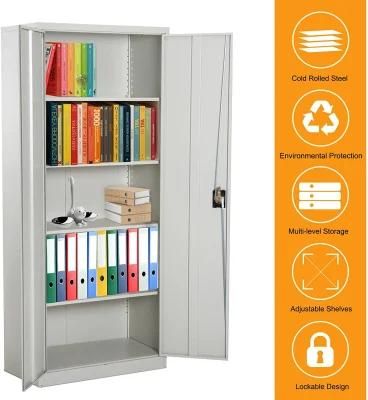Tall Office Lockable Filing Cabinet Free Standing 2 Doors 4 Internal Adjustable Shelves Bookcase Cabinet