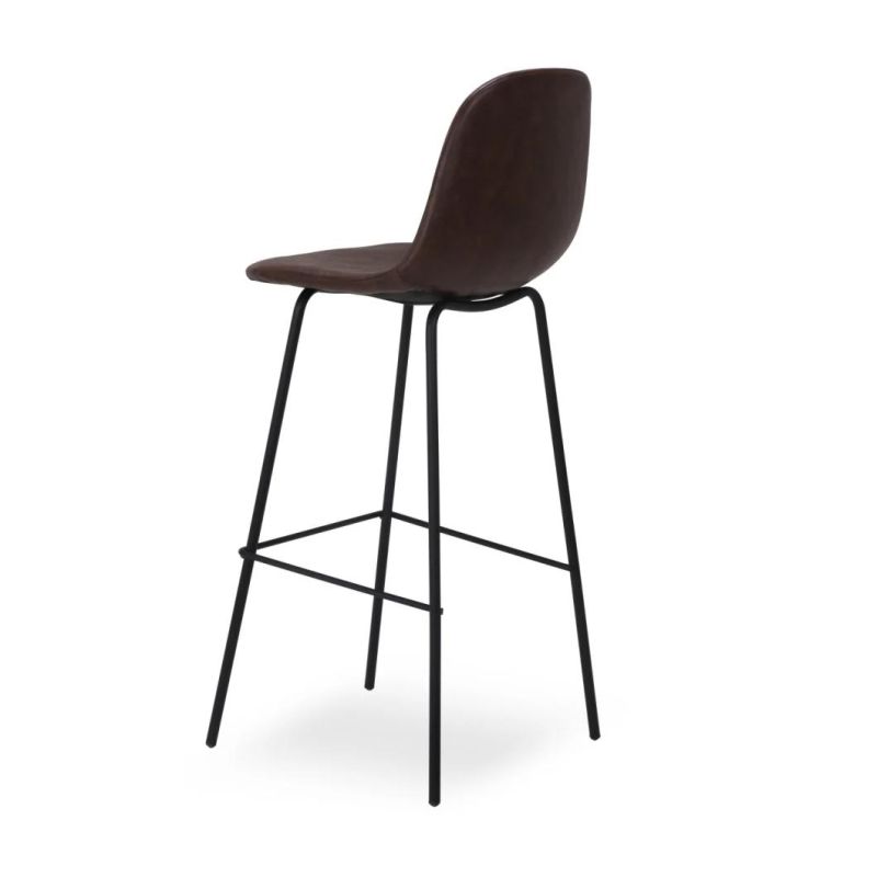 Home Furniture Brown Luxury PU Leather Coffee Bar Chair with Stool Metal Leg