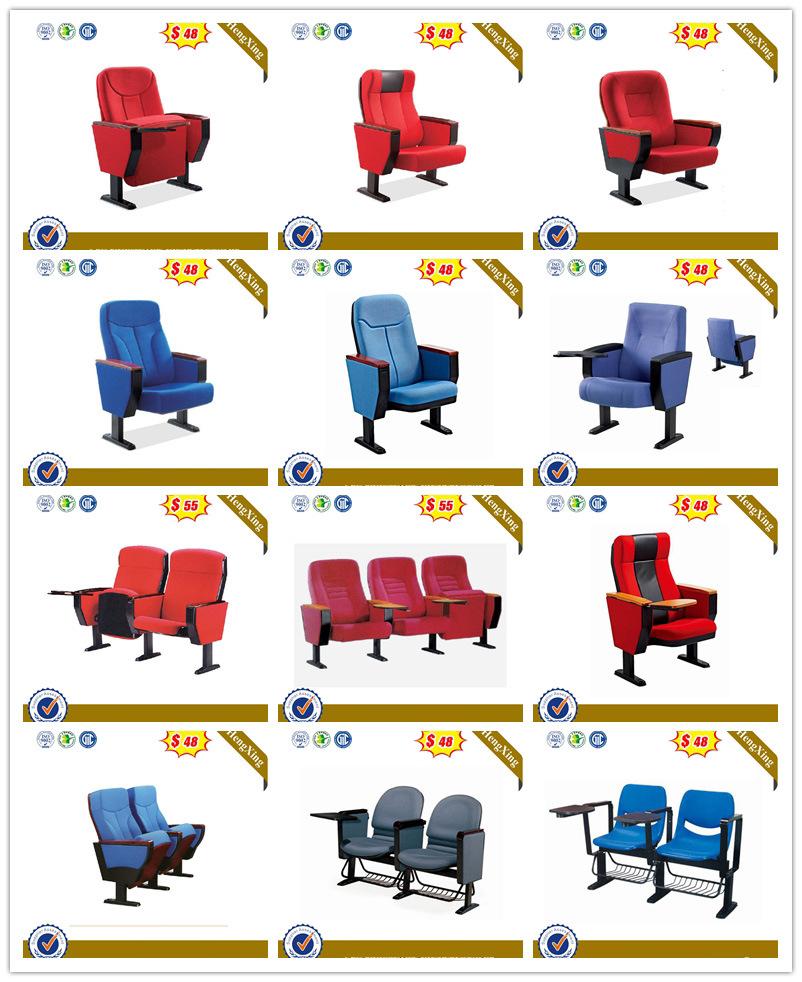 Multi-Functional Blue Theater Chair Solid Wood with Writing Board Concert Hall Auditorium Chairs