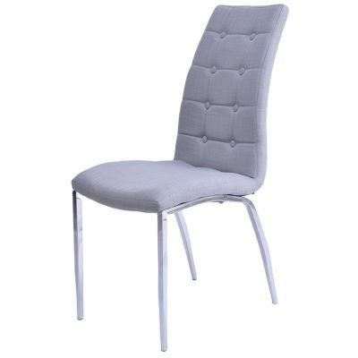 Contemporary Restaurant Upholstered Chrome Leg White Gray Fabric Dining Chairs