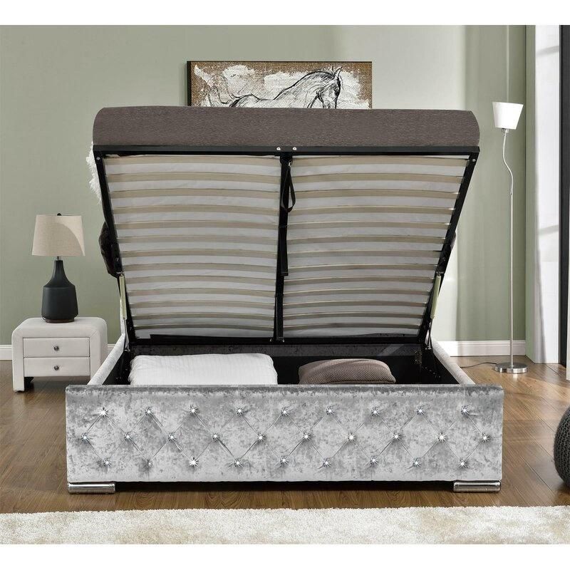 Modern Bedroom Furniture Upholstered Fabric Big Size Gas Lift Storage Bed Frame