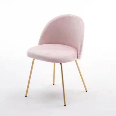 North American Minimalist Modern Style Flannel Fabric Stainless Steel Dining Chair with Rose Gold Base or Matte Metal Base