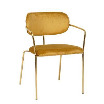 New Design Modern Fabric Kitchen Restaurant Armchair with Yellow Velvet Dining Chair