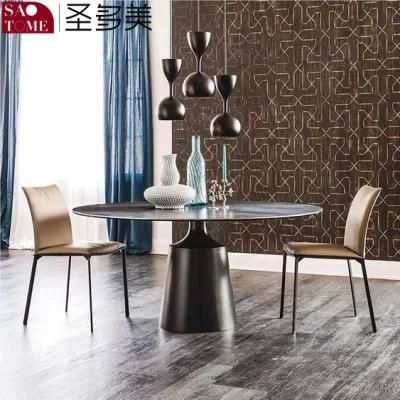 Stainless Steel + Carbon Rock Plate White Dining Table Set 6 Seater