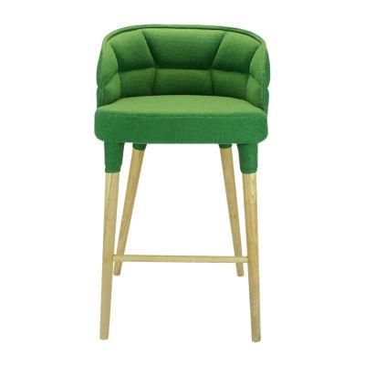 Green Fabric Upholstered Seat Wooden Legs Bar Stool Chairs for Restaurant Use