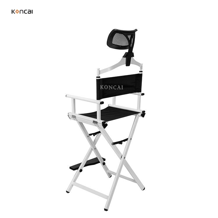 Koncai Professional Foldable White Aluminum Makeup Artist Director Chair with Headrest