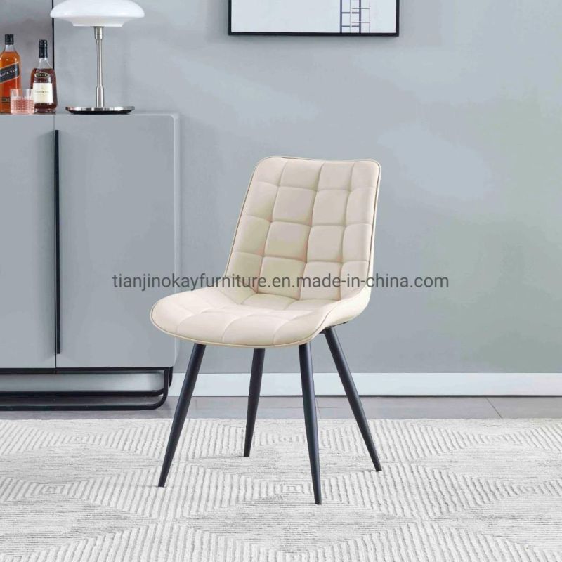 Kitchen/Living Room Beige PU Strong Black Metal Legs Upholstered Dining Chair for Restaurant
