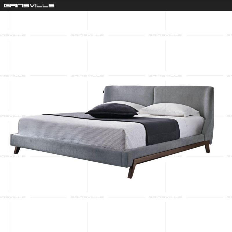 Modern Home Furniture Fabric Bed Simple Design Wooden Bed for Project