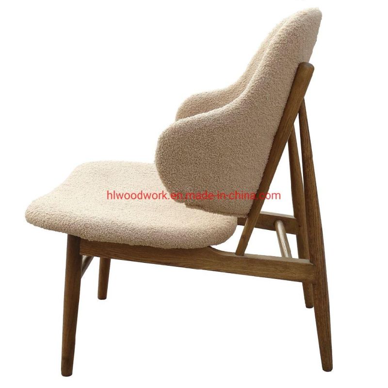 Magnate Chair Beige Teddy Velvet Oak Wood Frame Brown Dining Chair Wooden Chair Lounge Sofa Coffee Shope Arm Chair Living Room Sofa