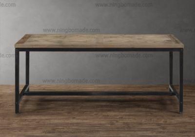 Modern Nordic Country Style Storage Pine Natural Reclaimed Fir Wood with Black Iron Metal Fixed Dining Coffee Table