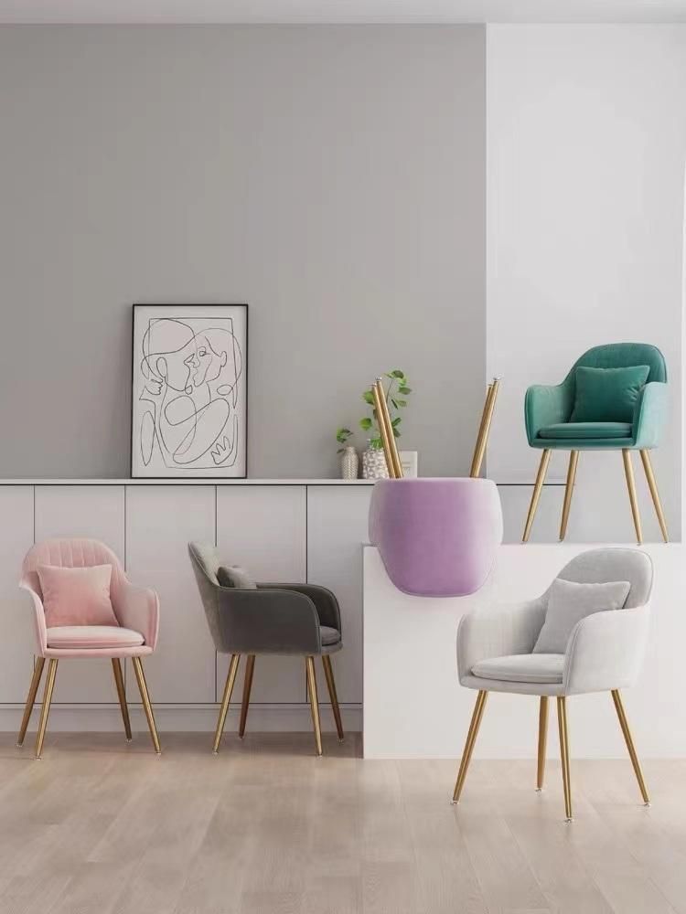 Okay Home Upholstered Dining Chair Light Luxury Nordic Design Dining Room Chair Velvet Metal Frame Home Furniture