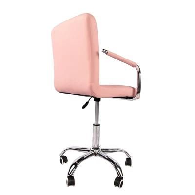 Wholesale Home Furniture Silver Chrome Iron Legs Chair Pink PVC Office Chair with Wheel