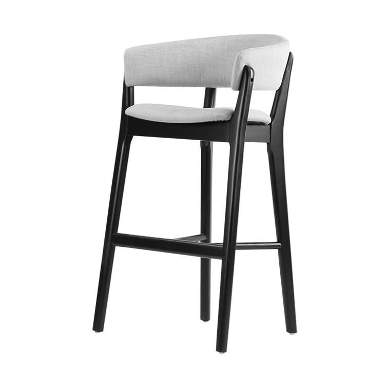 Black Wooden Frame Light Grey Fabric Bar Stool Chair for Bar Club Use