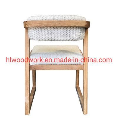 Dining Chair H Style Oak Wood Frame White Fabric Cushion