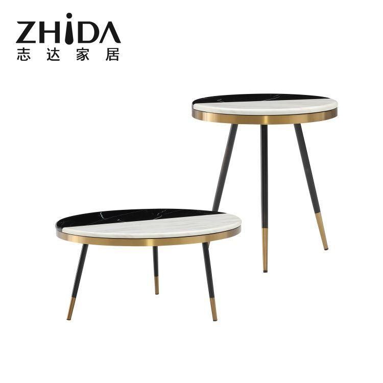 Luxury Home Furniture Italian White Marble Top Round Golden Metal Leg Table Coffee Table Living Room Center Table with Unique Design