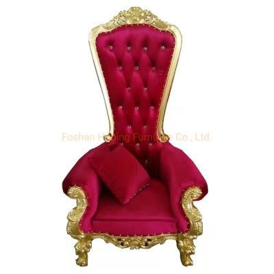 Wholesale Antique Silver Gold Fabric Event Banquet Hotel Chairs Manufacturer Custom Wooden Wedding High King Throne Chair for Sale