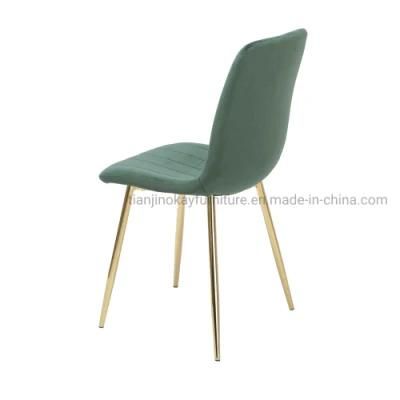 European Luxury Upholstered Restaurant Dining Chairs Metal Stainless Steel Foot Grey Tufted Velvet Fabric Dining Chair