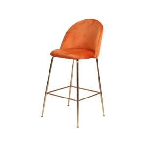 Modern Luxury Design Bar Golden Legs Elegant Velvet Backrest High Stool Bar Chair