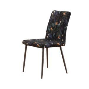 Modern Velvet Upholstered Black Painted Legs Dining Chair