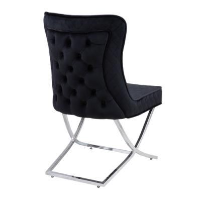 Modern Minimalist X Chrome Legs Metal Dining Chair
