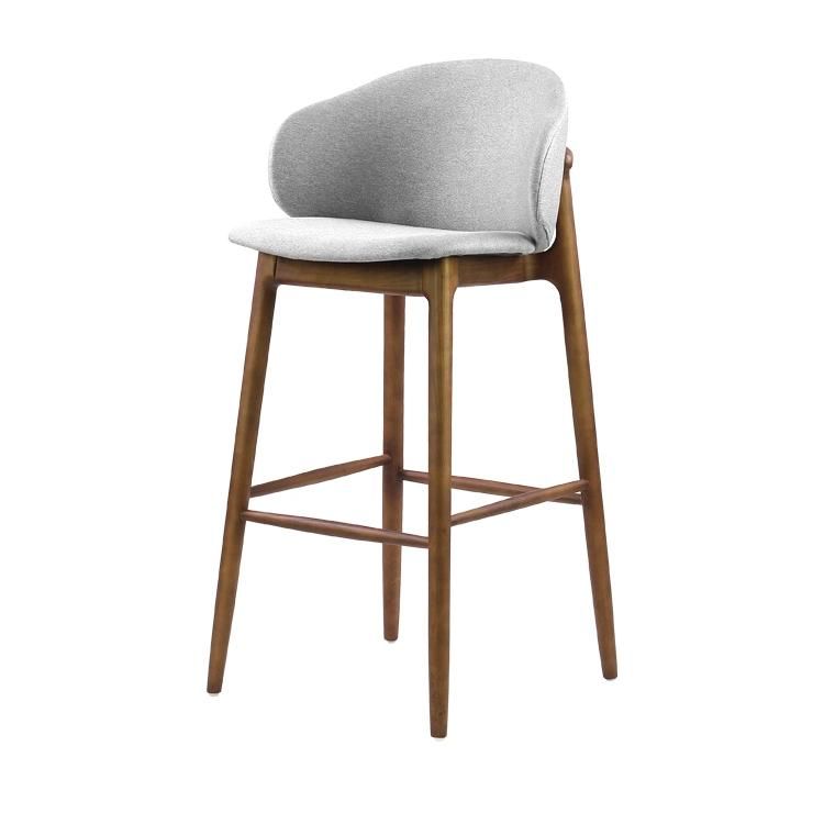 Oak Color Wooden Frame Grey Fabric Stool Chairs for Commercial Restaurant Use