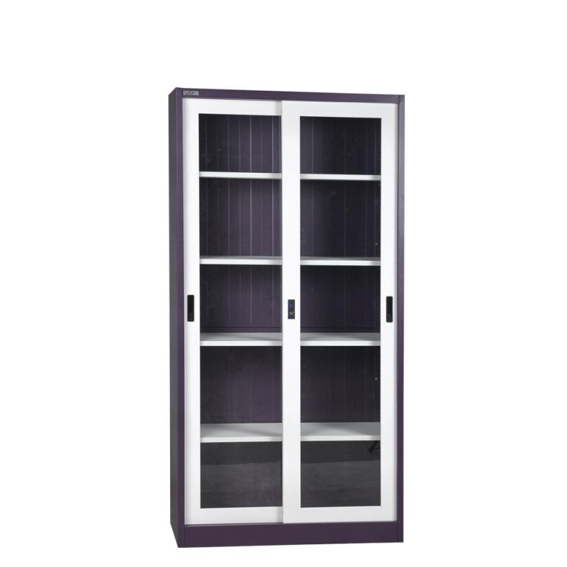 Metallic Steel Filing Cabinet with Glass Door Metal 2 Sliding Door File Cupboard Office Cabinets
