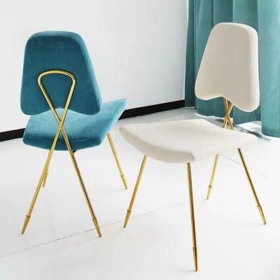 Luxury Home Furniture Velvet Fabric Gold Chrome Leg Dining Chair