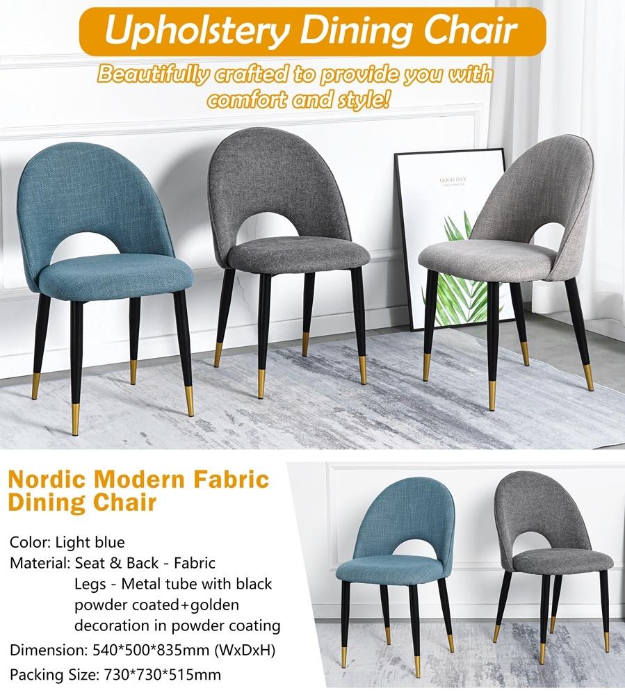 Home Furniture Factory Hot Sale Metal Legs Dining Room Modern Fabric Dining Chair