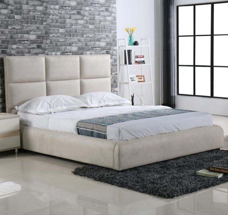 Modern Home Bedroom Furniture Velvet Fabric Queen King Size Frame Bed with Slats