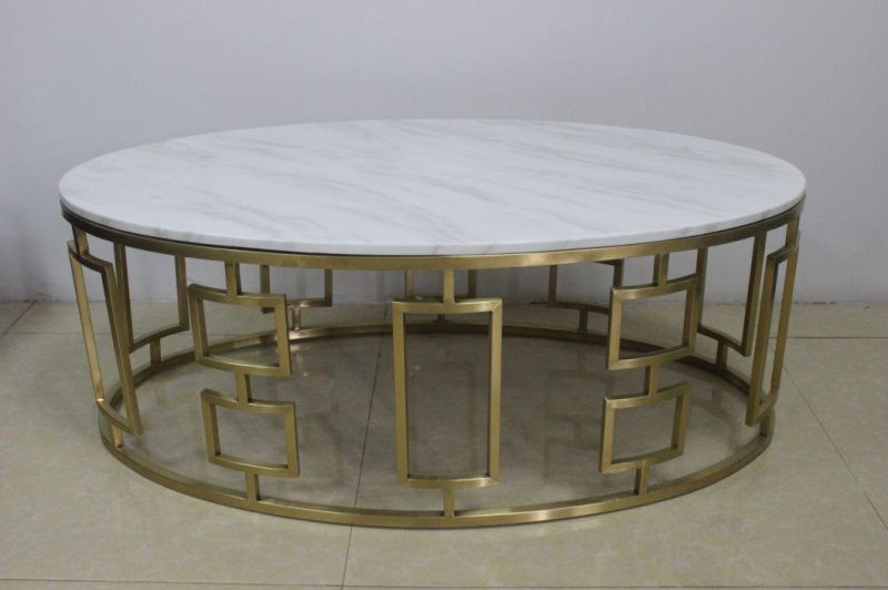 Living Room Furniture Manufacturer Modern Design Marble Top Center Table Set Luxury Metal Hollow Gold Metal Frame Coffee Tea Table