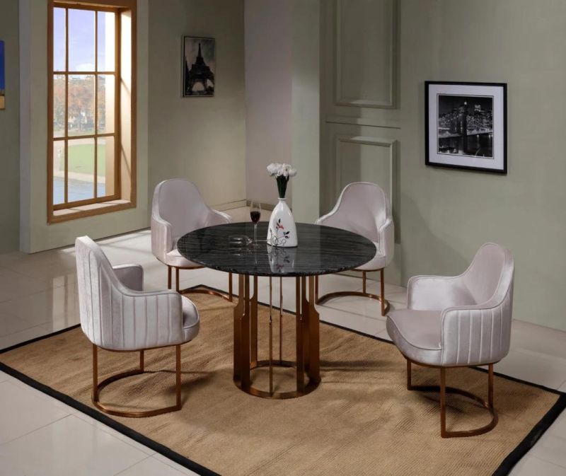 Luxury Dining Chair Living Room Leisure Chairs with Metal Base and Fine Fabric Cushion Furniture