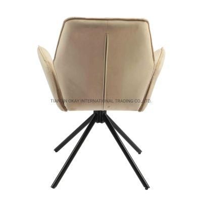 Pull Point Design 180 Degree Rotation Automatic Rebound Armrest Velvet Dining Chair Swivel Chair