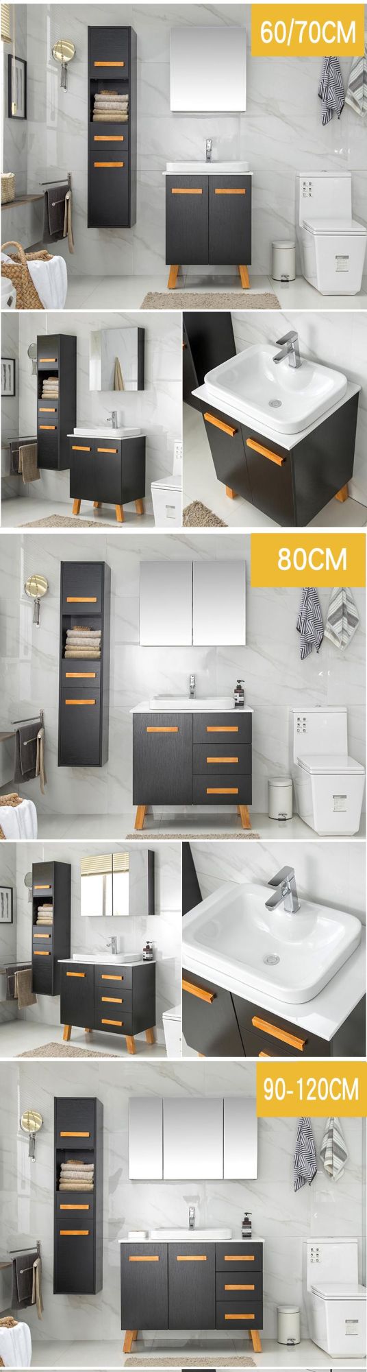 Wall Mounted Bathroom Vanity Cabinet with Hot Designs Metal Leg and Glass Mirror