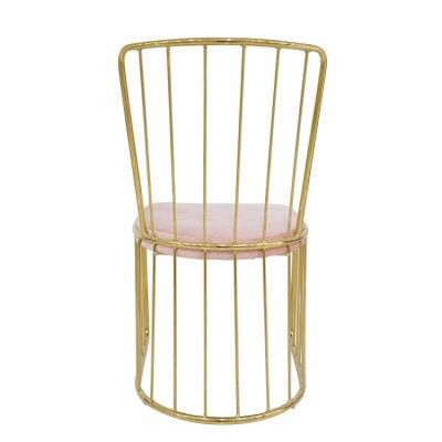 Wholesale Dining Furniture Gold Chrome Iron Legs Dining Chair Pink Velvet Fabric Chair
