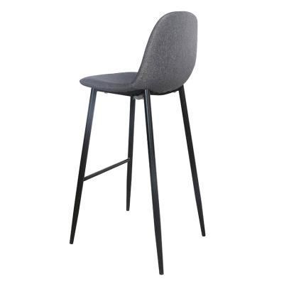 Wholesale Modern Design Bar Stool Metal Frame Gray Velvet Fabric Bar Chair