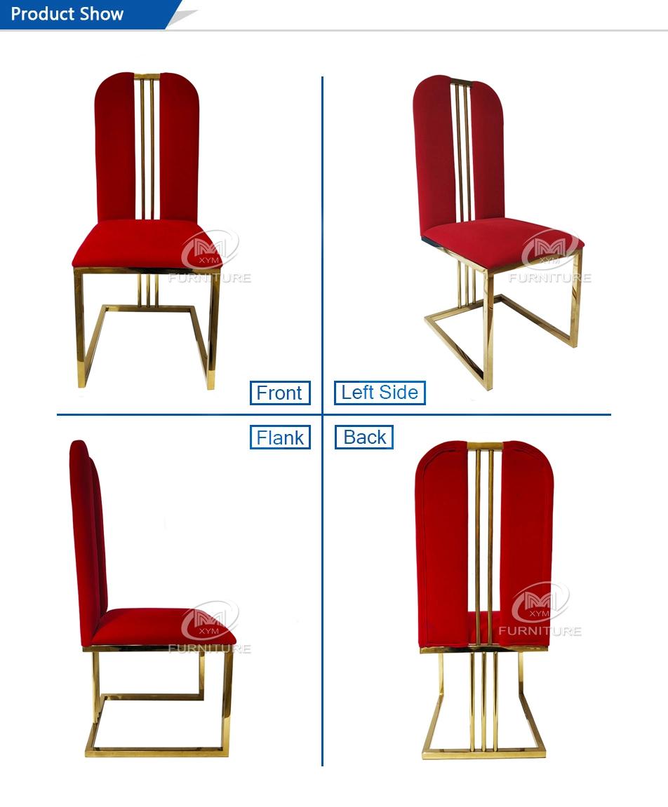 Upholstered Red Velvet Brass Stainless Steel Legs Tufted Dining Chair