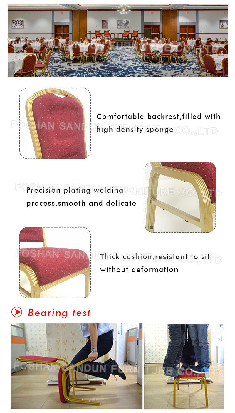 Red Fabric Gold Frame Metal Iron Aluminum Banquet Dining Chair