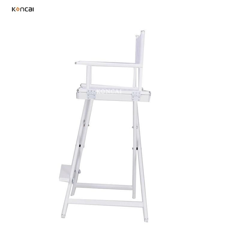 Koncai Pure White Fabric Aluminium Makeup Folding Chair for Hairdressers Make up Artist