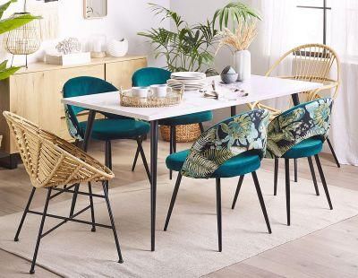 Hollow Back Flower Printed Velvet Upholstered Modern Dining Chair