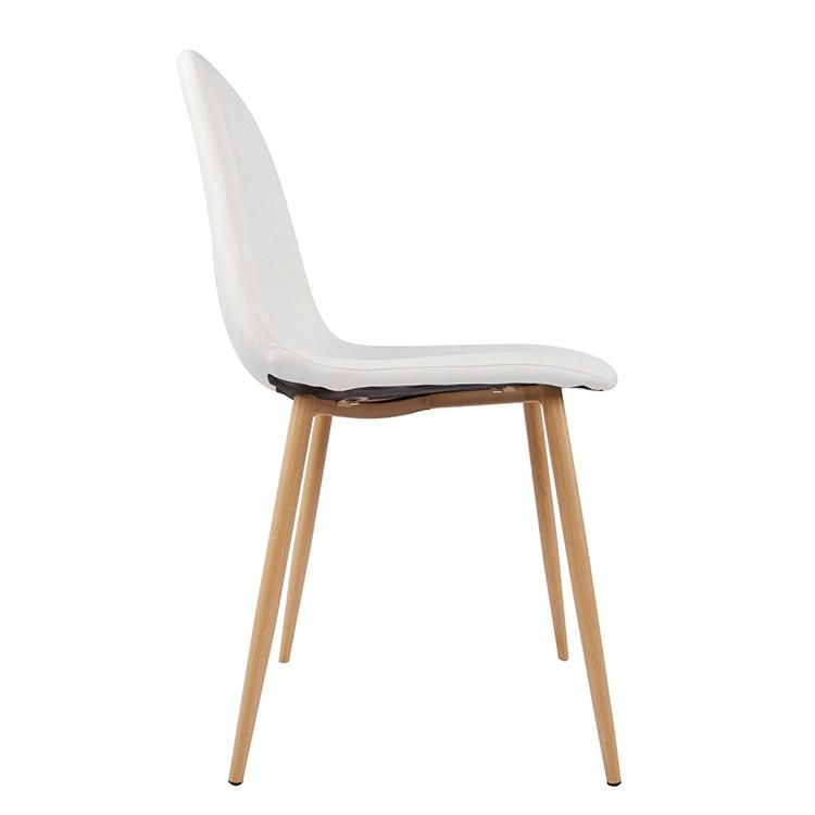 Wholesale Nordic White Color Indoor Home Furniture PU Fabric Soft Upholstered Wooden Leg Dining Leisure Chair