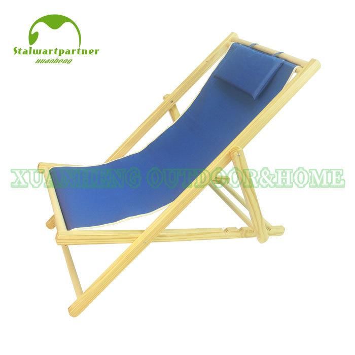 Red Folding Wooden Adjustable Lounge Beach Chair W/ Pillow