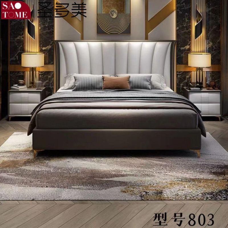 Modern Bedroom Furniture Dark Grey Leather Double Bed